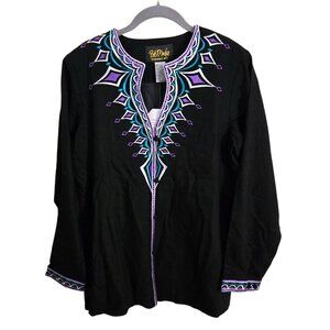 Bob Mackie NWT Art To Wear Embroidered Black Linen Blend Tunic Size S